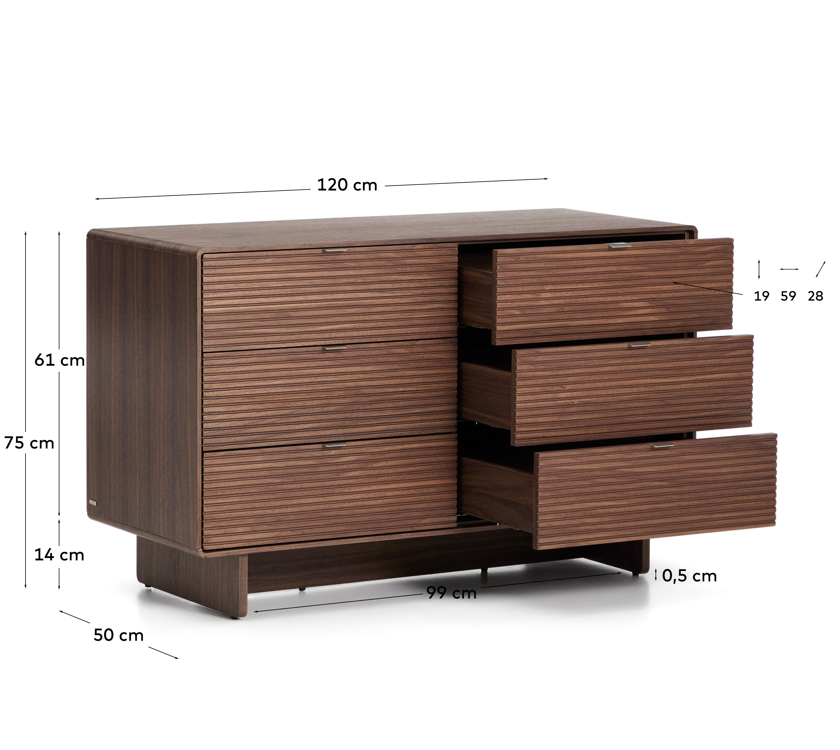 Комод Norlen с 6 ящиками шпон ореха 120 x 75 см La Forma 463583