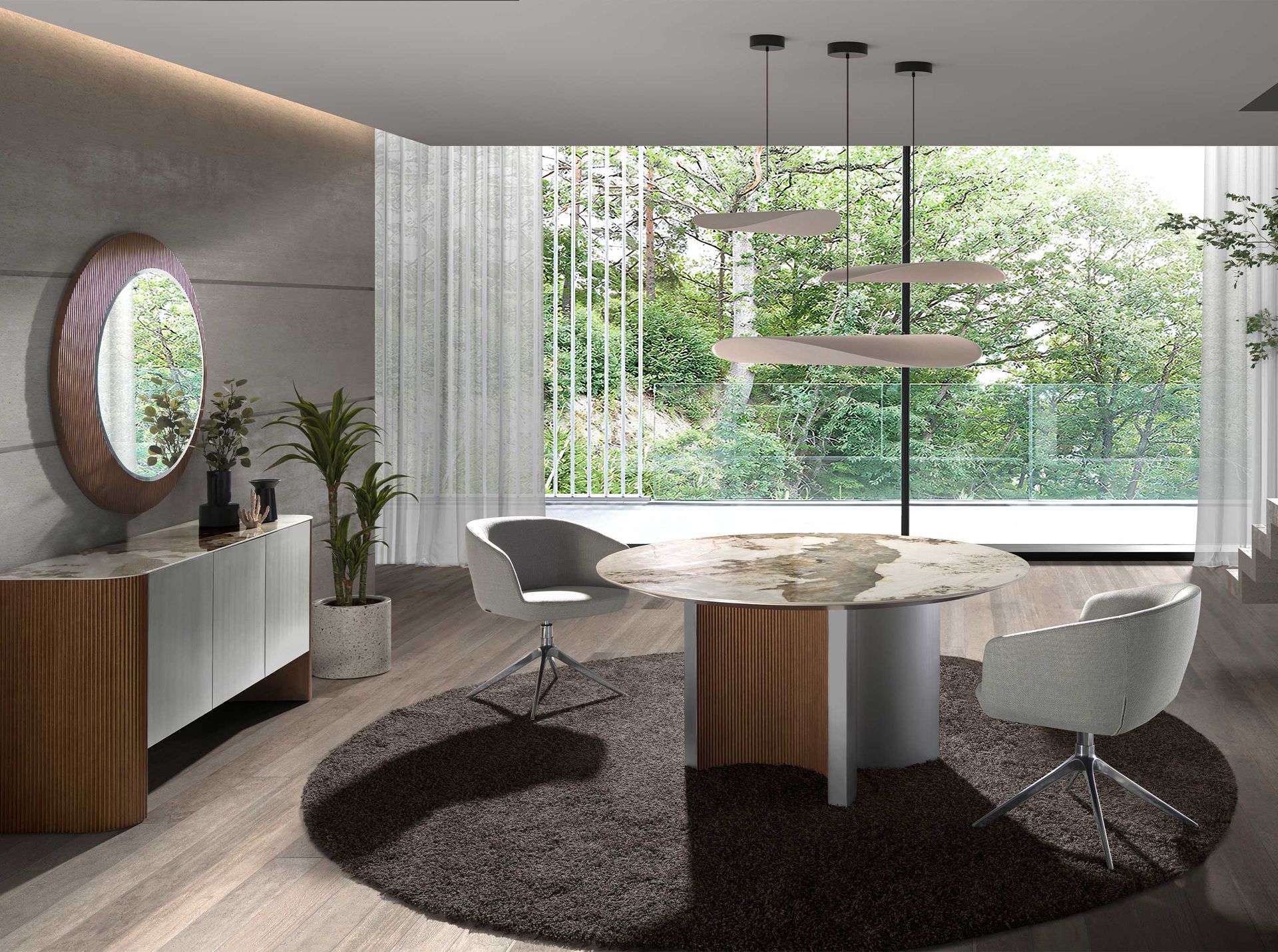 Обеденный стол 1148/RT23067 из серебристого дерева, ореха и керамики с мраморной отделкой Angel Cerda