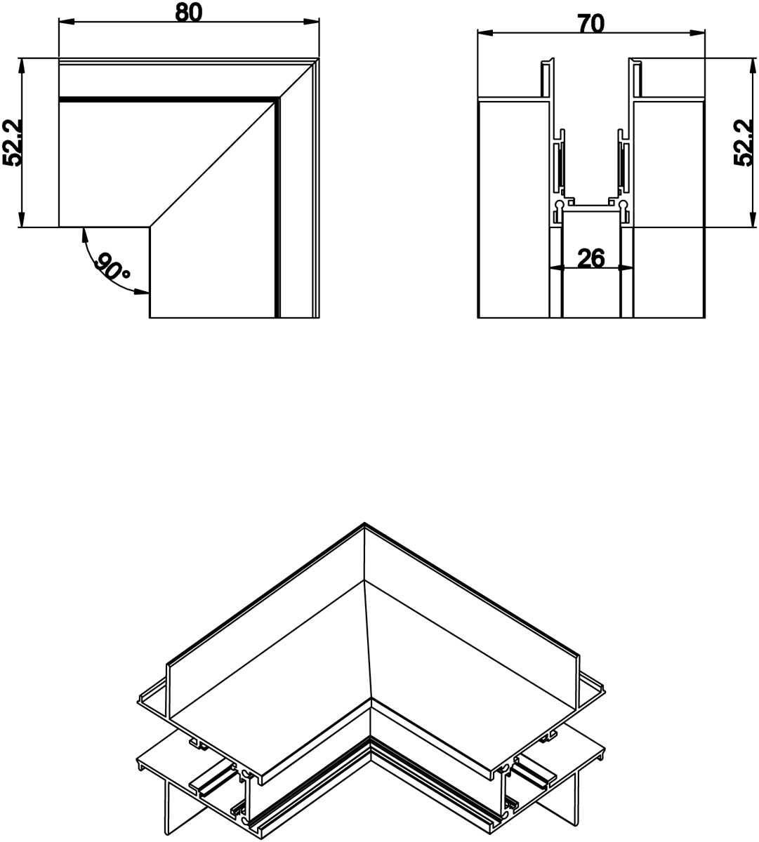 Внешний угол-соединитель длястраиваемого шинопровода Donolux Outter corner InB