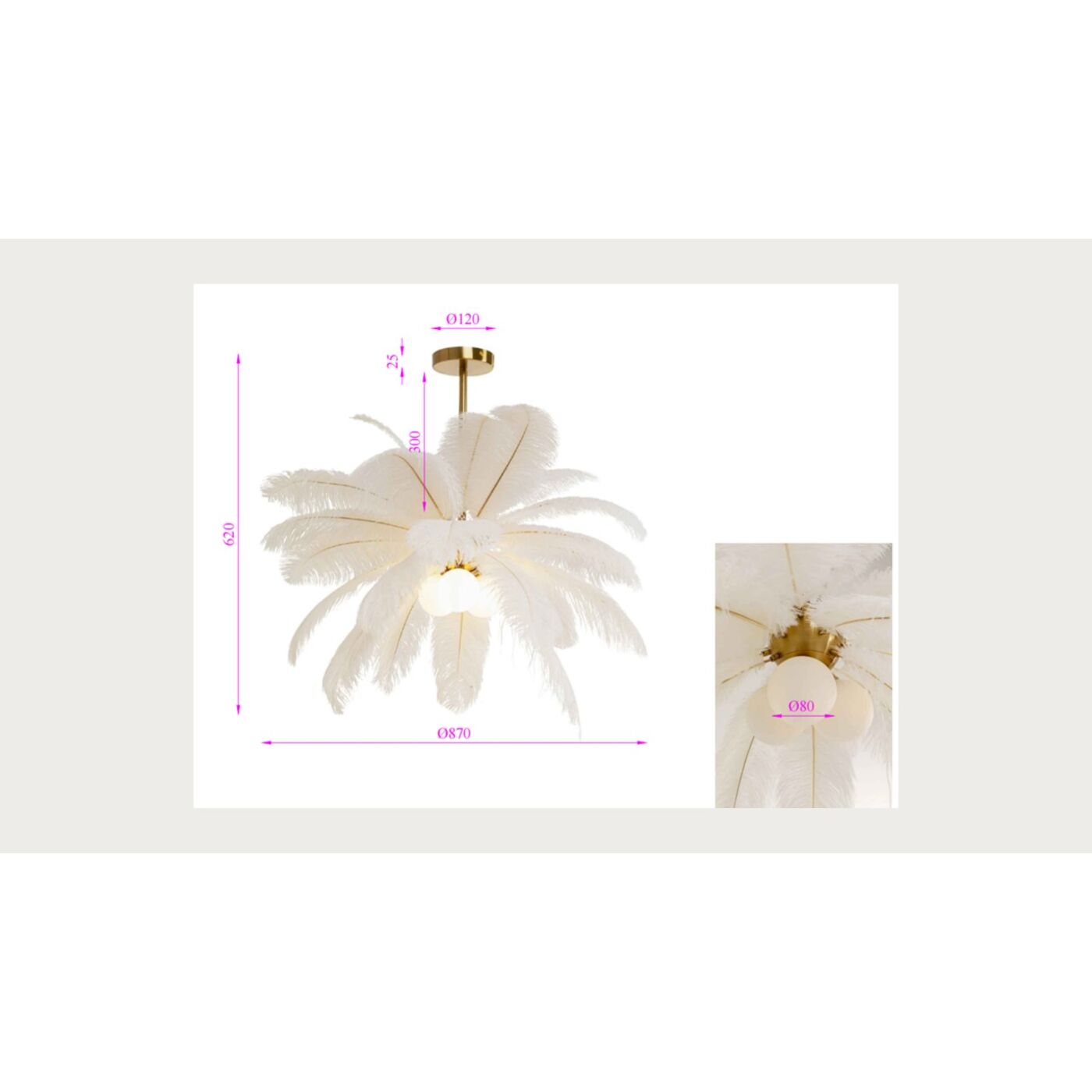 Светильник подвесной Feather Palm White Ø60cm KARE 57180