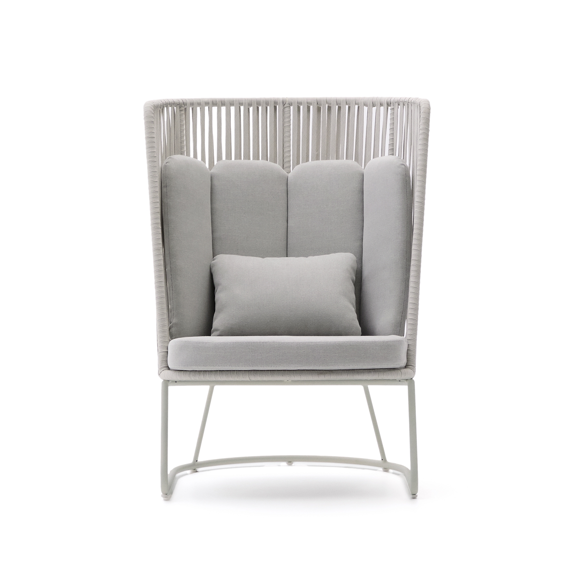 Уличное кресло Saconca с высокой спинкой из веревочного шнура и серой оцинкованной стали La Forma (ex Julia Grup)