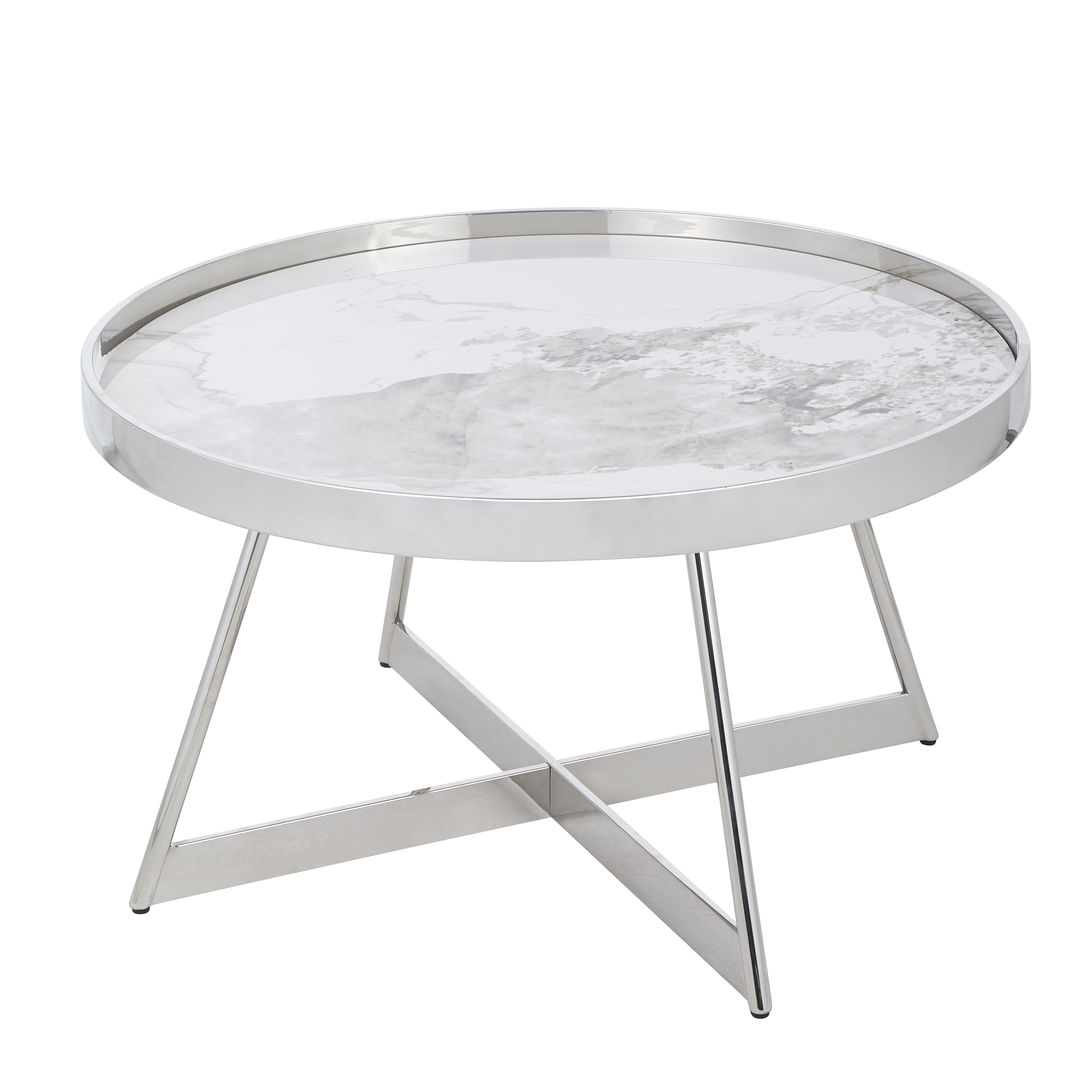 Журнальный столик Гера 80*80см белая керамика сталь серебро Stool Group