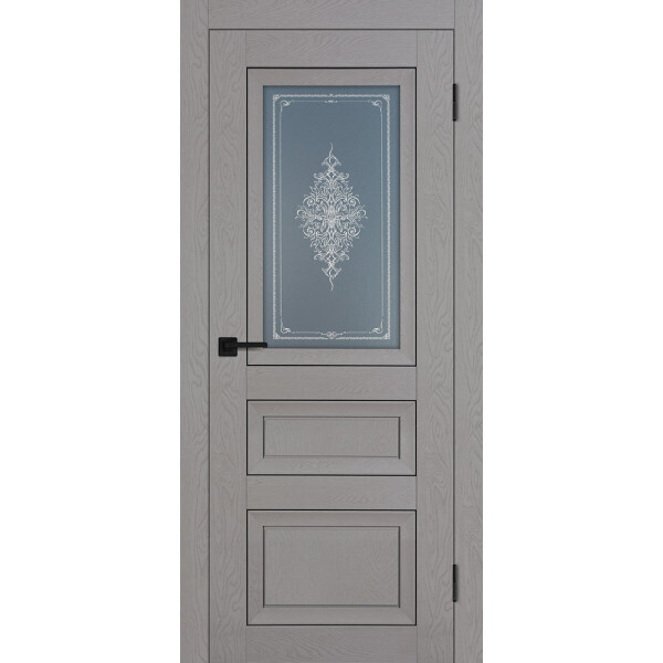 Межкомнатная дверь Graf PST-29 Сатинат графит закаленный Кристалайз серый ясень (2000 х 700)