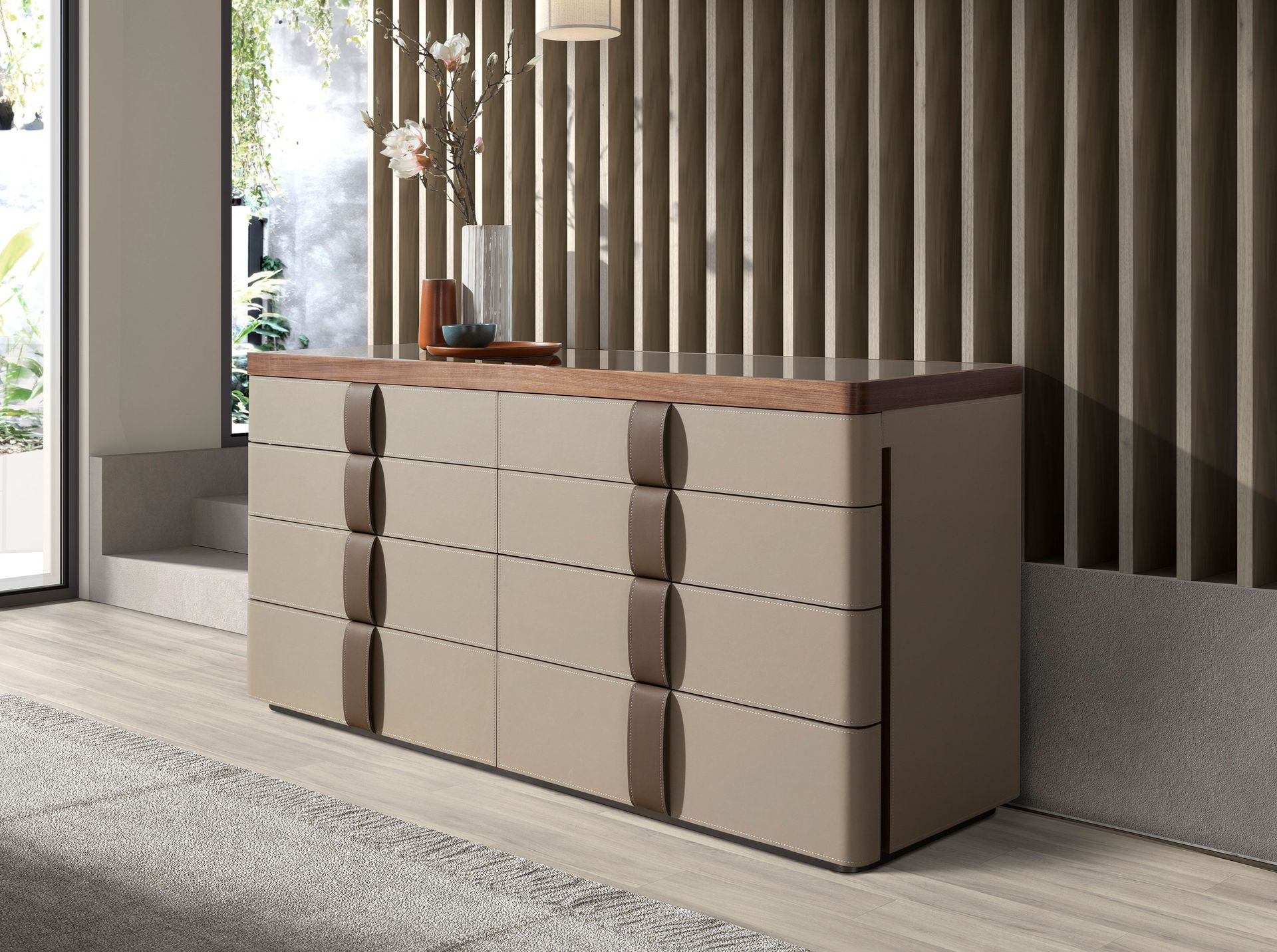 Комод 7203 из кожи, ореха и полированной стали Angel Cerda