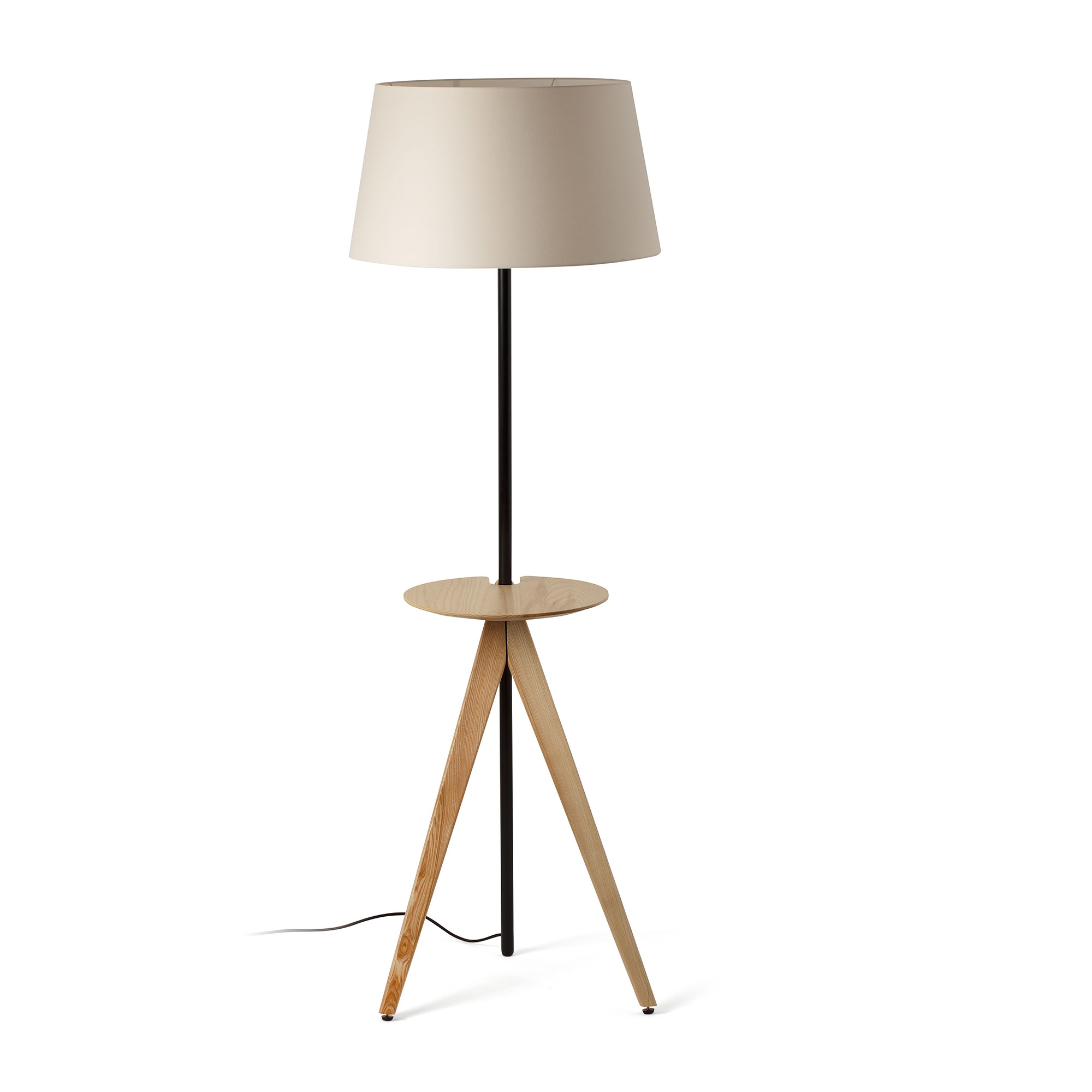 Торшер TREEWOOD с поддоном из ясеня и бежевым абажуром 1xE27 Faro