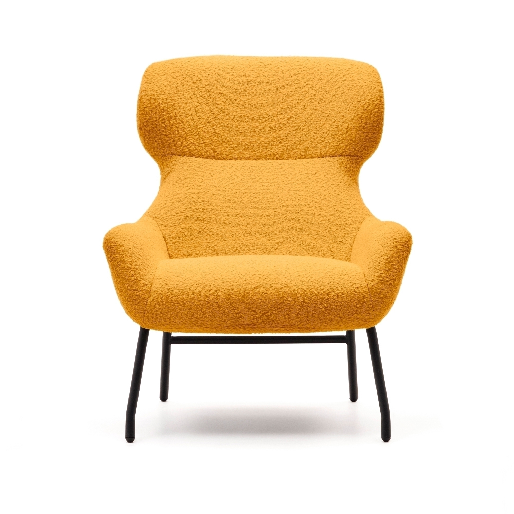 Belina Кресло из горчичной ткани букле и стали с черной отделкой La Forma (ex Julia Grup) Belina Кресло из горчичной ткани букле и стали с черной отделкой La Forma (ex Julia Grup)