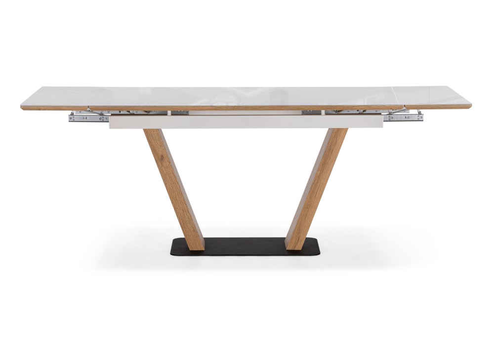 Стол стеклянный Woodville Конор 140(200)х80х73 белый / дуб вотан 511147