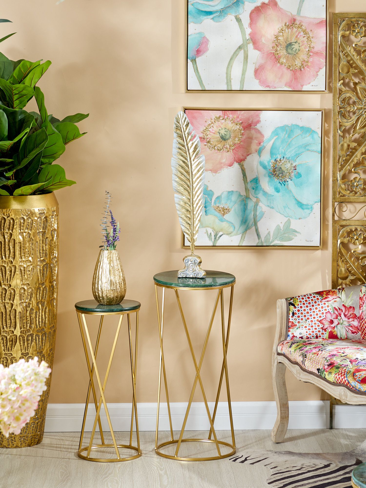 Столики приставные с зеленым мрамором, набор Glasar 54-046/045