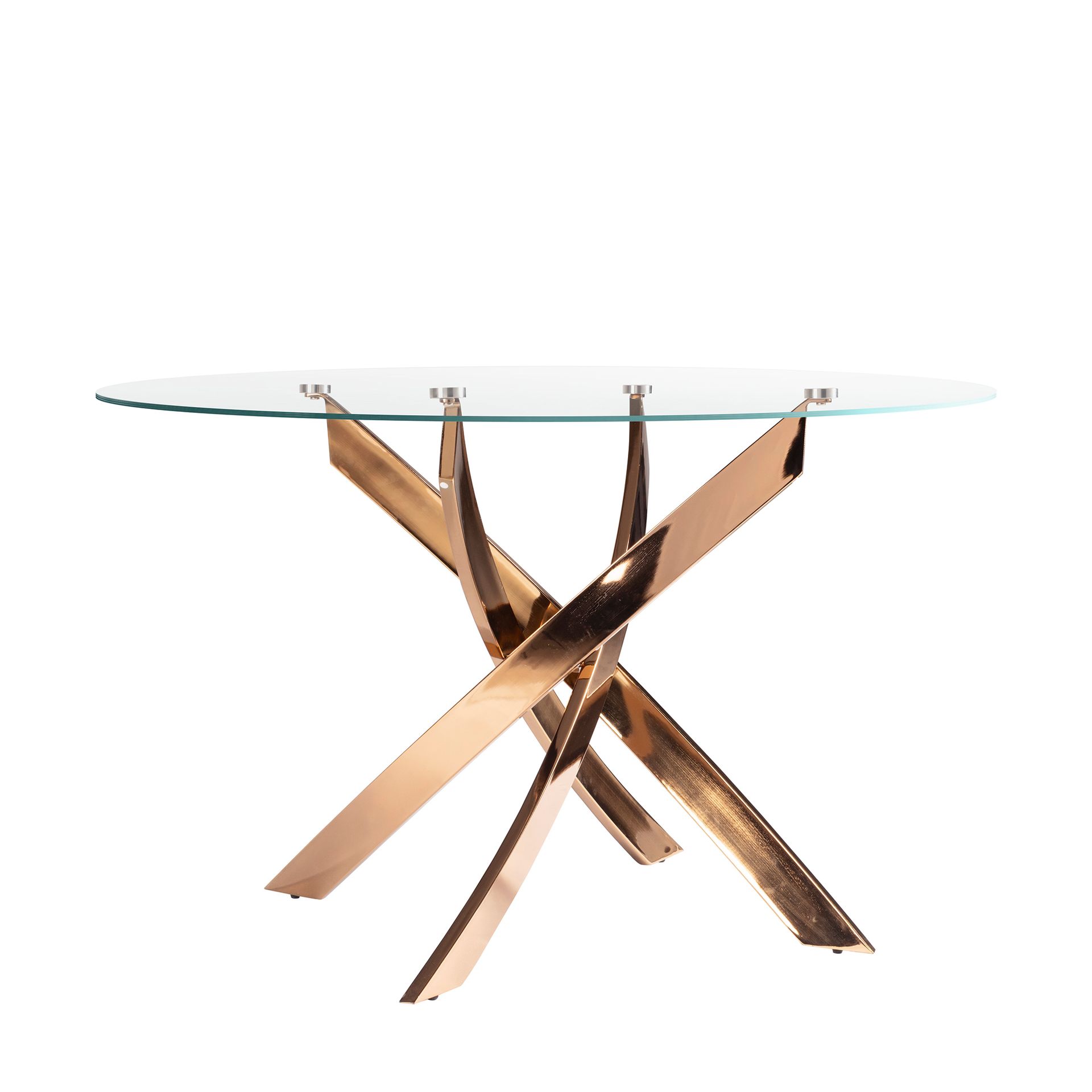 Круглый обеденный стол 1169 из стекла и стали цвета розового золота Ø140 Angel Cerda