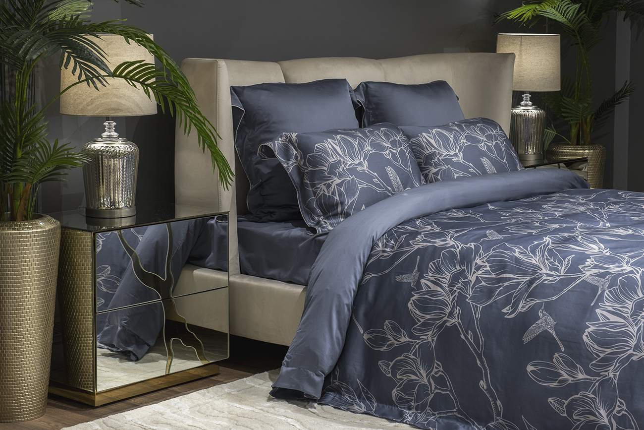 Пододеяльник Магнолия с принтом синий Garda Decor 144HF-10413