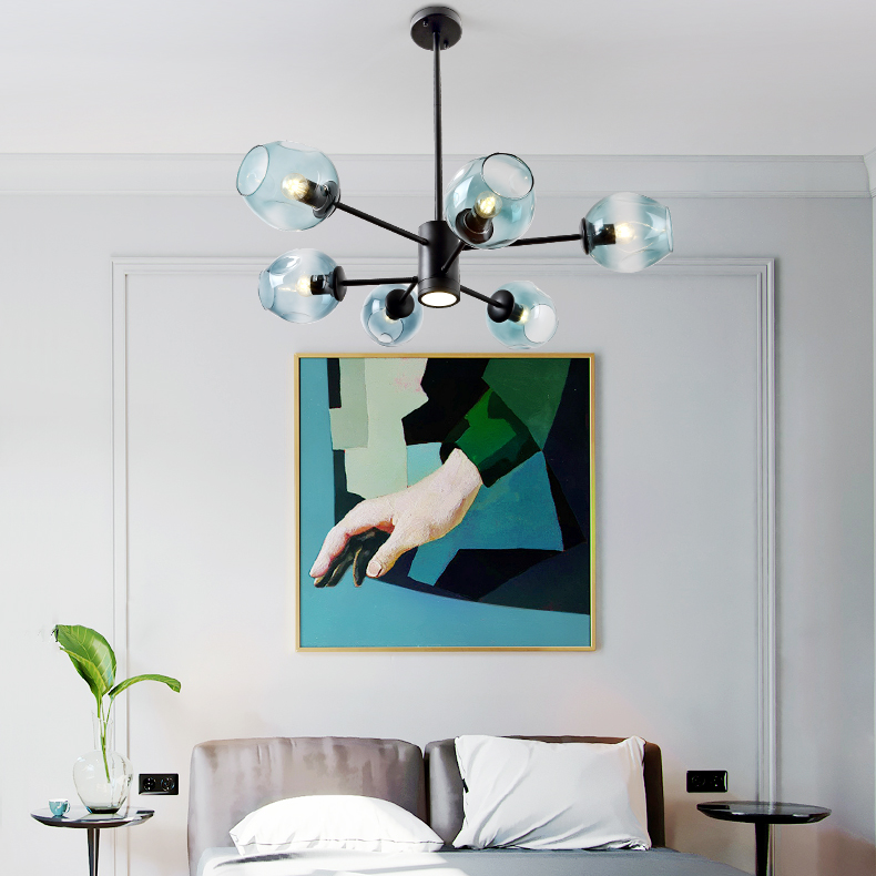 Люстра на штанге MARINE D104 10 lamps Black/Transparent by ImperiumLoft