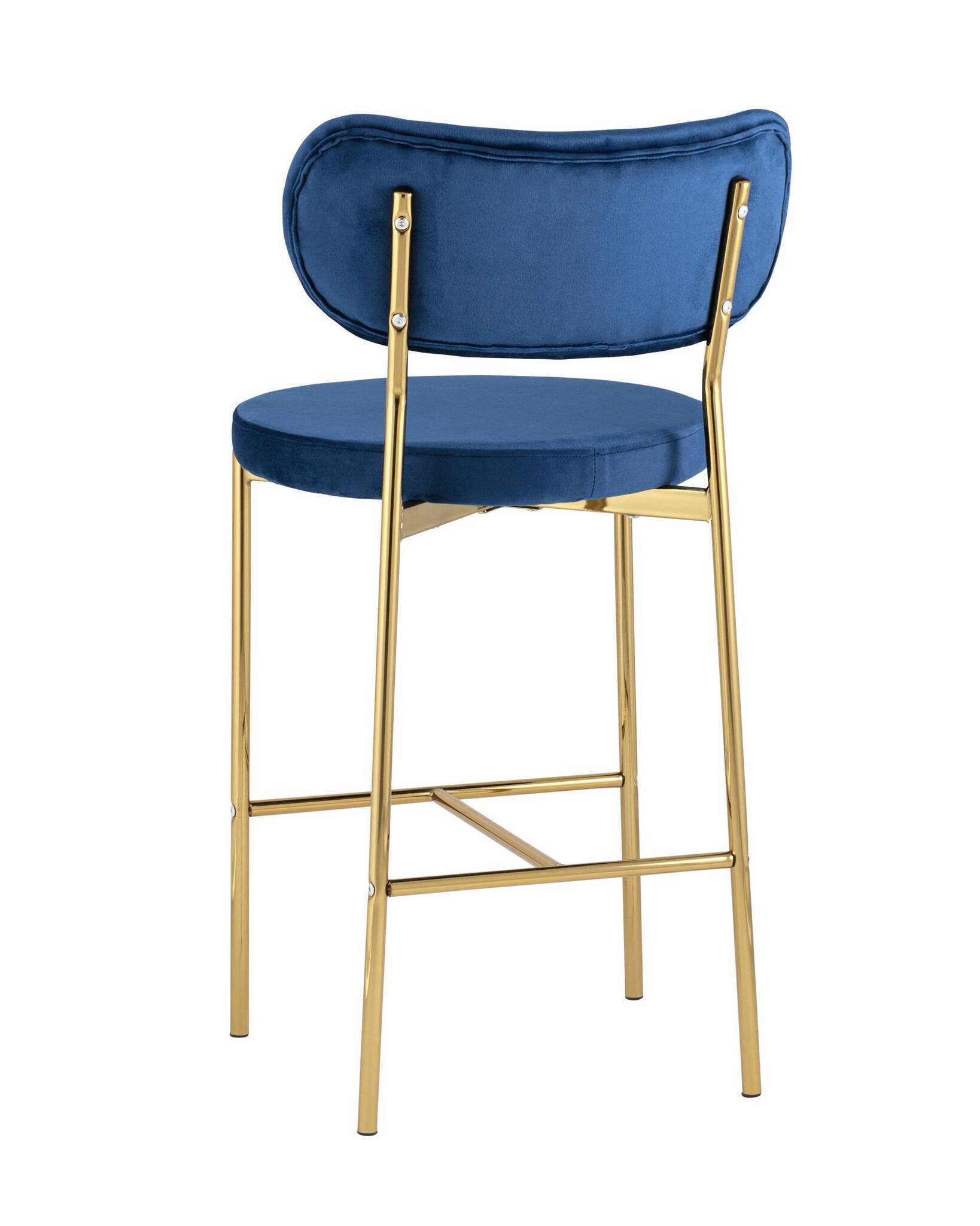 Стул полубарный Барбара велюр синий золотые ножки Stool Group