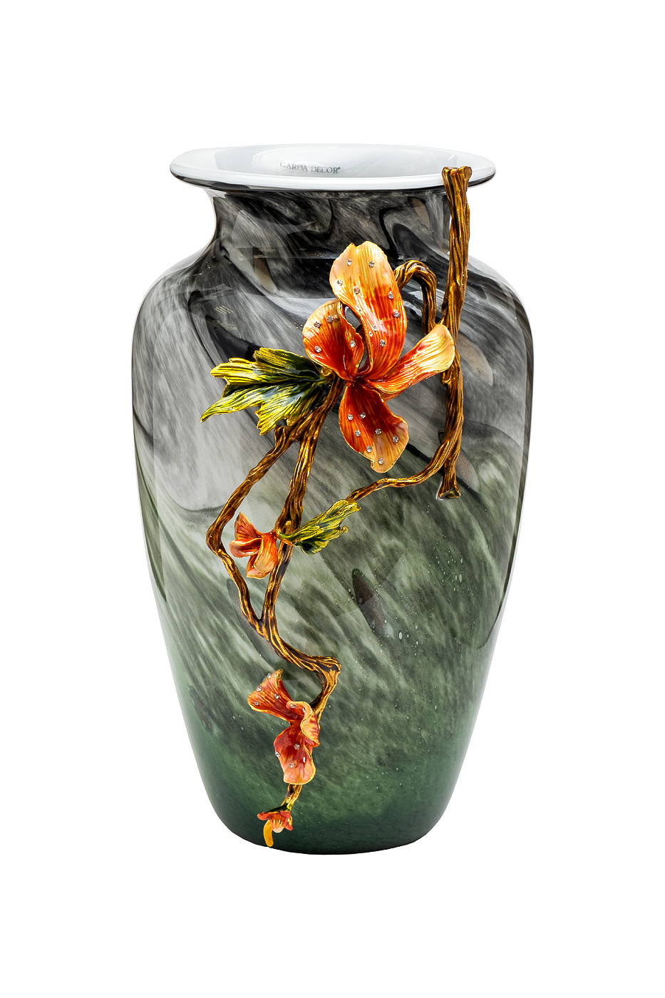 Ваза стеклянная зеленая с цветком Garda Decor 55RV6816L