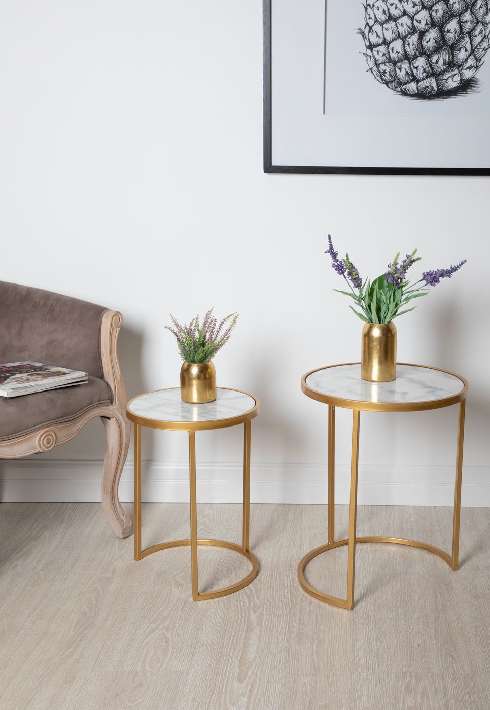 Столик приставной с белым мрамором Glasar 54-096