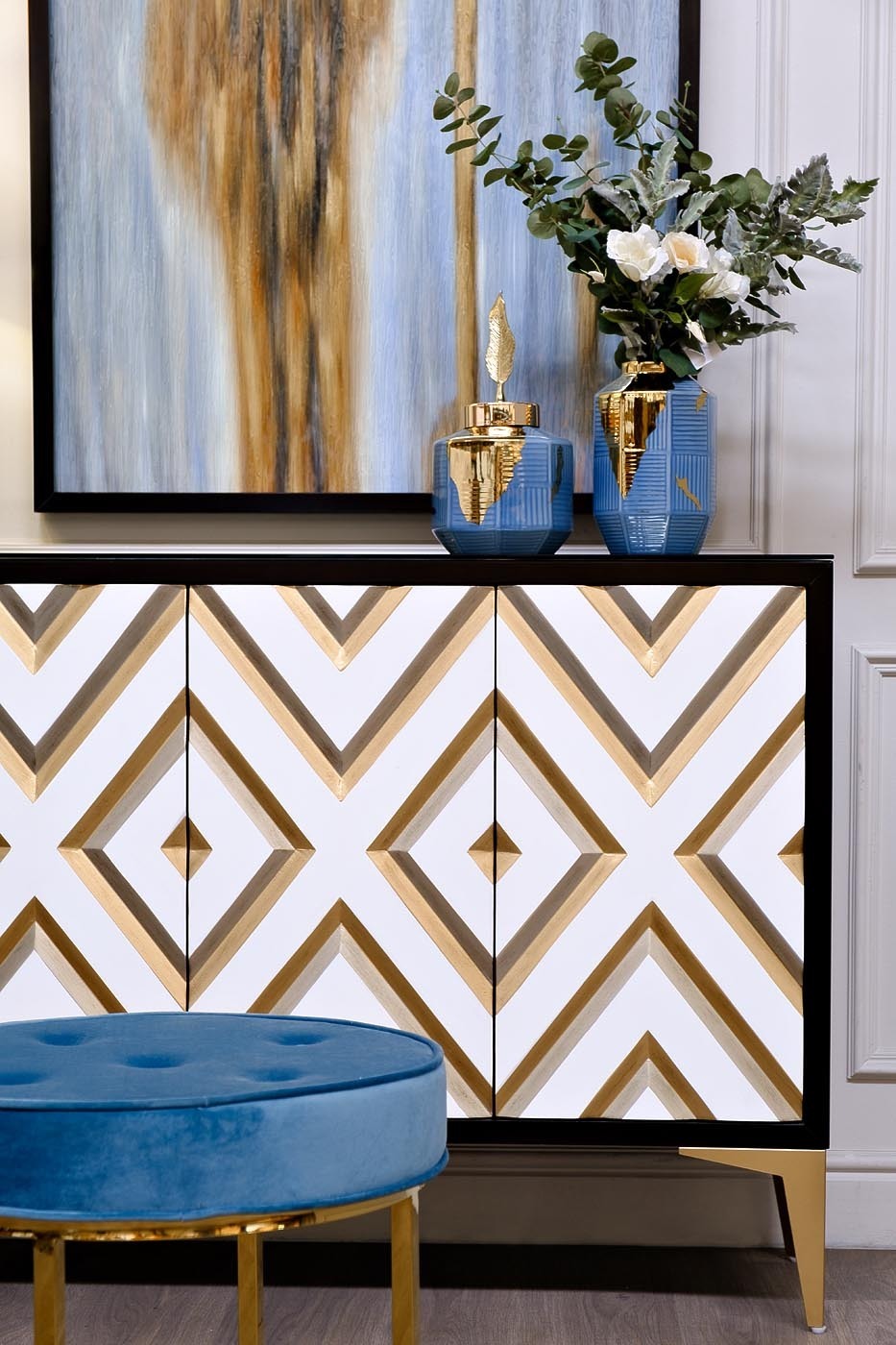 Ваза керамическая синяя (золотой декор) Garda Decor 55RD4042М