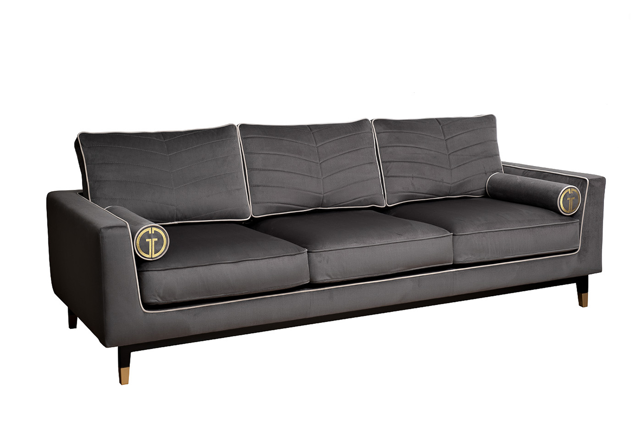 Диван Madrid Memory трехместный велюровый серый с кантом Garda Decor MADRID-Memory-Colt1003+Colt030