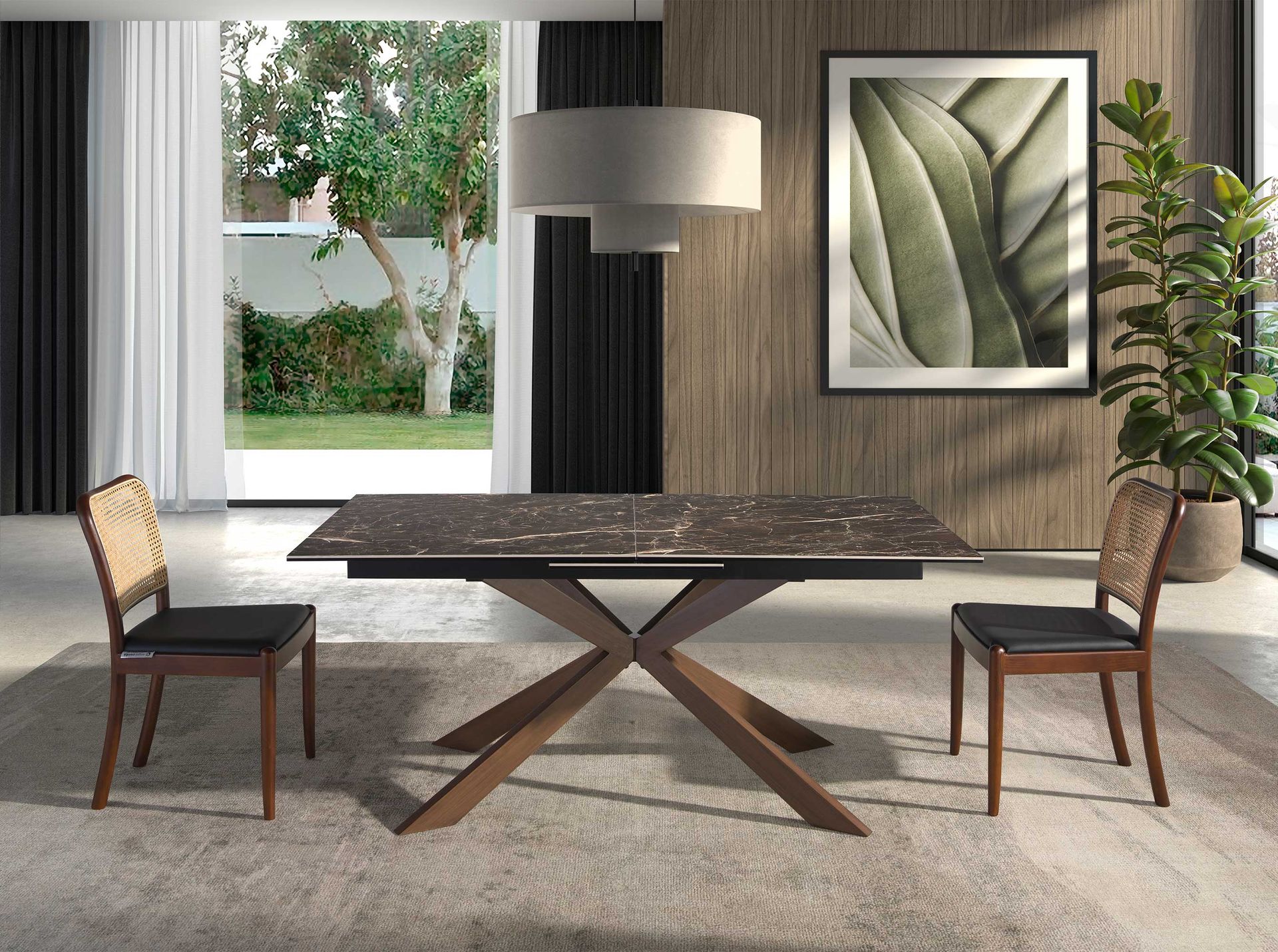 Обеденный стол 1121/MC19144DT из керамики и стали с отделкой под орех Angel Cerda