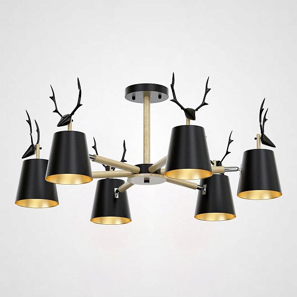 Потолочная люстра с рожками DEER B6 Black by ImperiumLoft