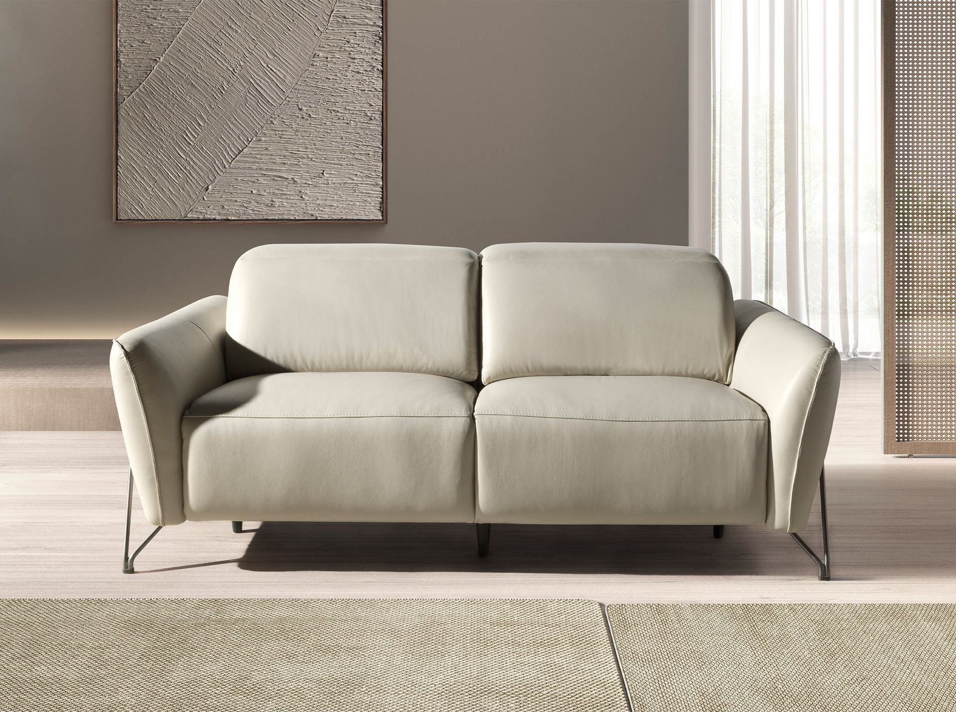 2-местный диван с реклайнером из песочной кожи, модель 6276 Angel Cerda