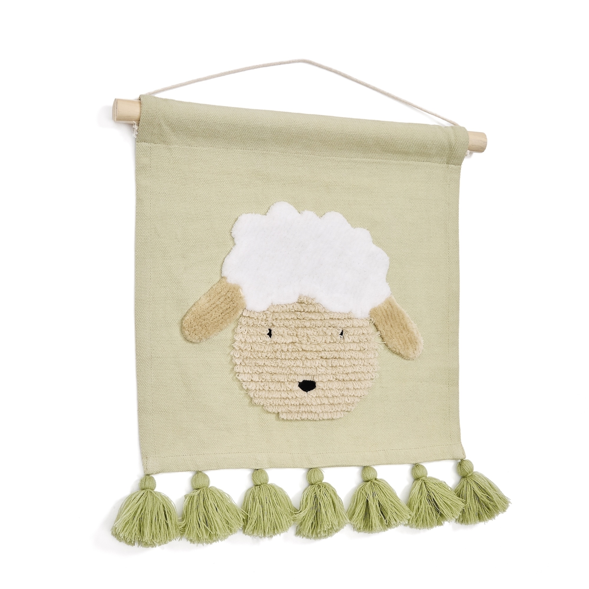 Настенный гобелен Milu из зеленого хлопка с овцой и зелеными кисточками La Forma (ex Julia Grup)