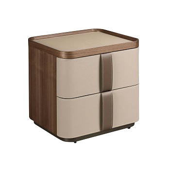 Прикроватная тумбочка 7204 из кожи, ореха и полированной стали Angel Cerda