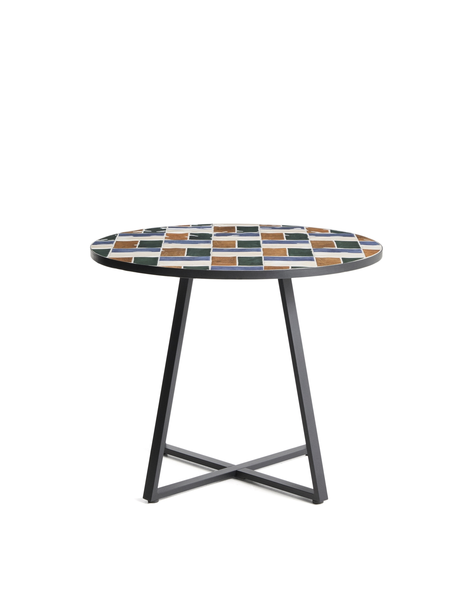 Уличный стол Tella из зеленой стали с разноцветной плиткой 90 см La Forma 482353