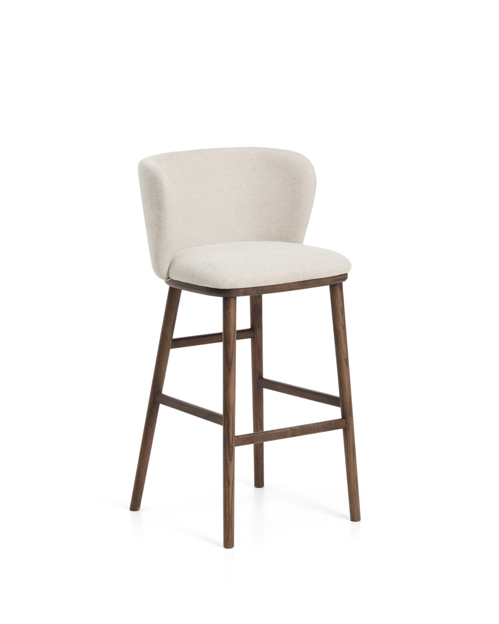 Барный стул Ciselia из бежевого шенилла с ножками из ясеня в отделке орех La Forma 463527