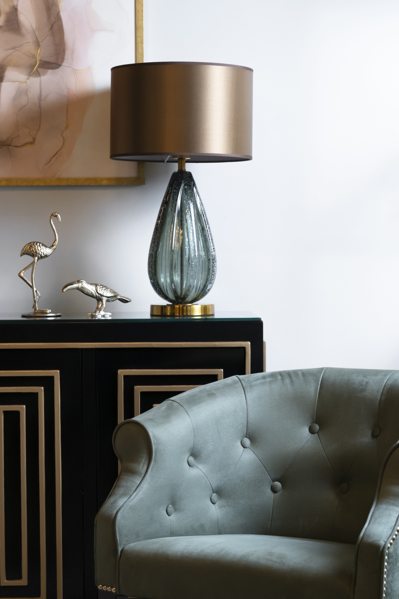 Лампа настольная серо-зеленое стекло (коричневый плафон) Garda Decor K2TL-07233