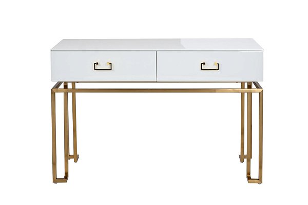 Консоль с ящиками белое стекло/матовое золото Garda Decor KFG070