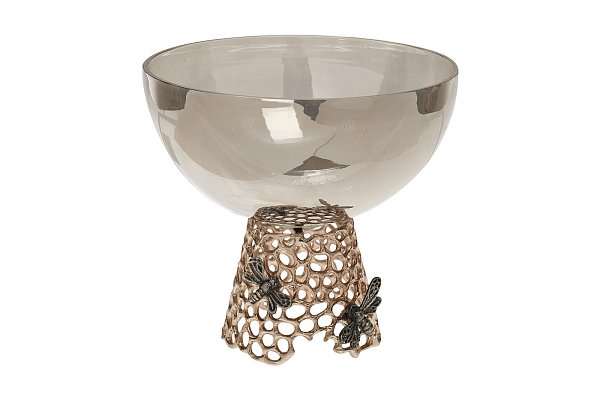 Блюдо декоративное "Соты" черное стекло/золото Garda Decor 69-219053