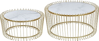 Столики кофейные с белым мрамором, набор Glasar 54-274/273