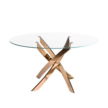 Круглый обеденный стол 1169 из стекла и стали цвета розового золота Ø140 Angel Cerda