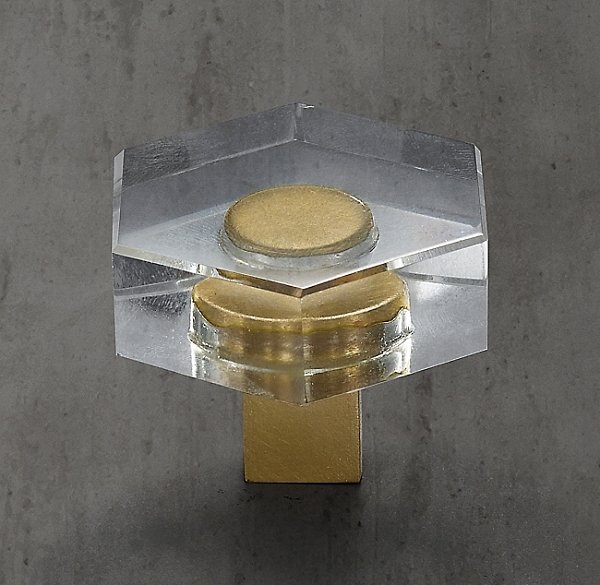 Ручка-кнопка Restoration Hardware Lambeth Crystal Hex. d.3.2 Lac.Burnished Brass