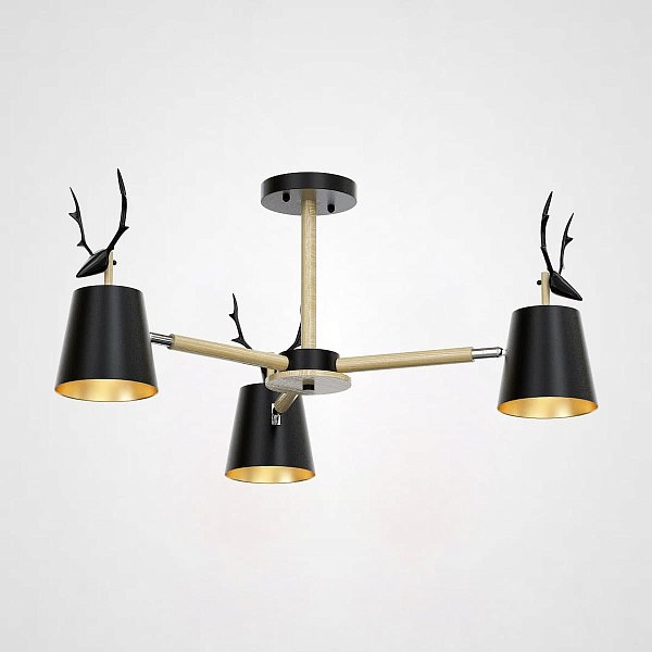 Потолочная люстра с рожками DEER B3 Black by ImperiumLoft