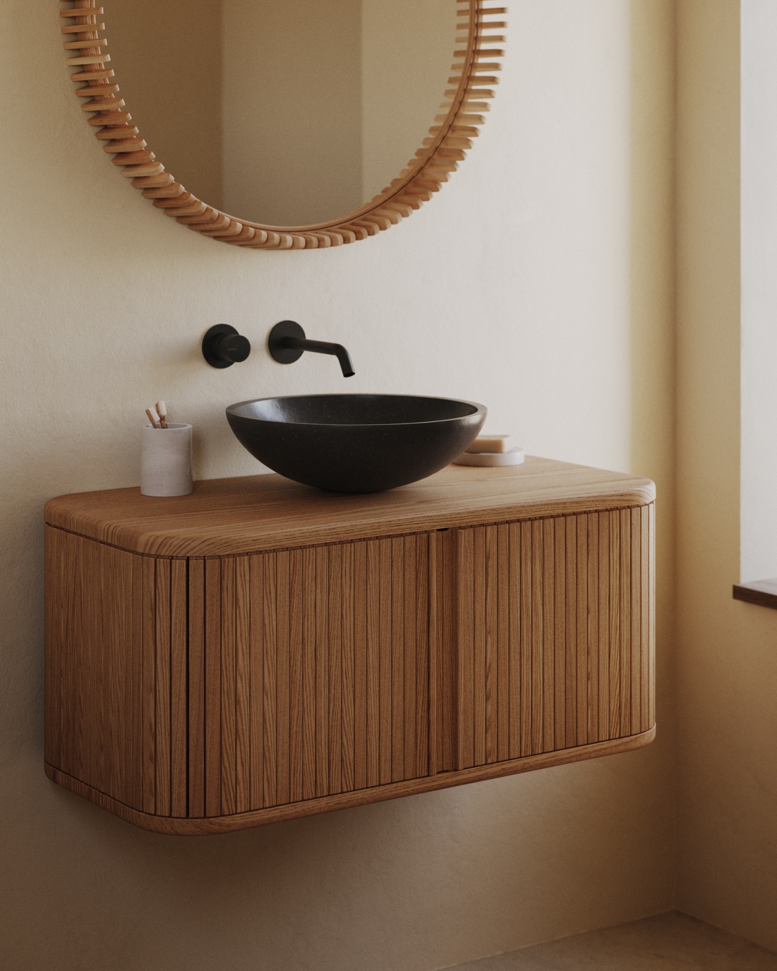 Шкафчик для ванной Mailen из ясеневого шпона в натуральной отделке, 90 x 45 La Forma (ex Julia Grup)