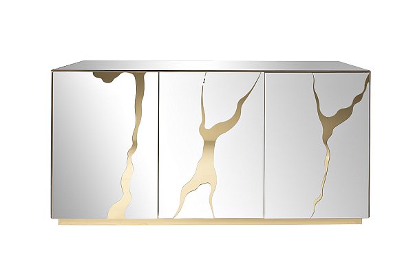 Комод зеркальный с золотым декором Garda Decor KFG195