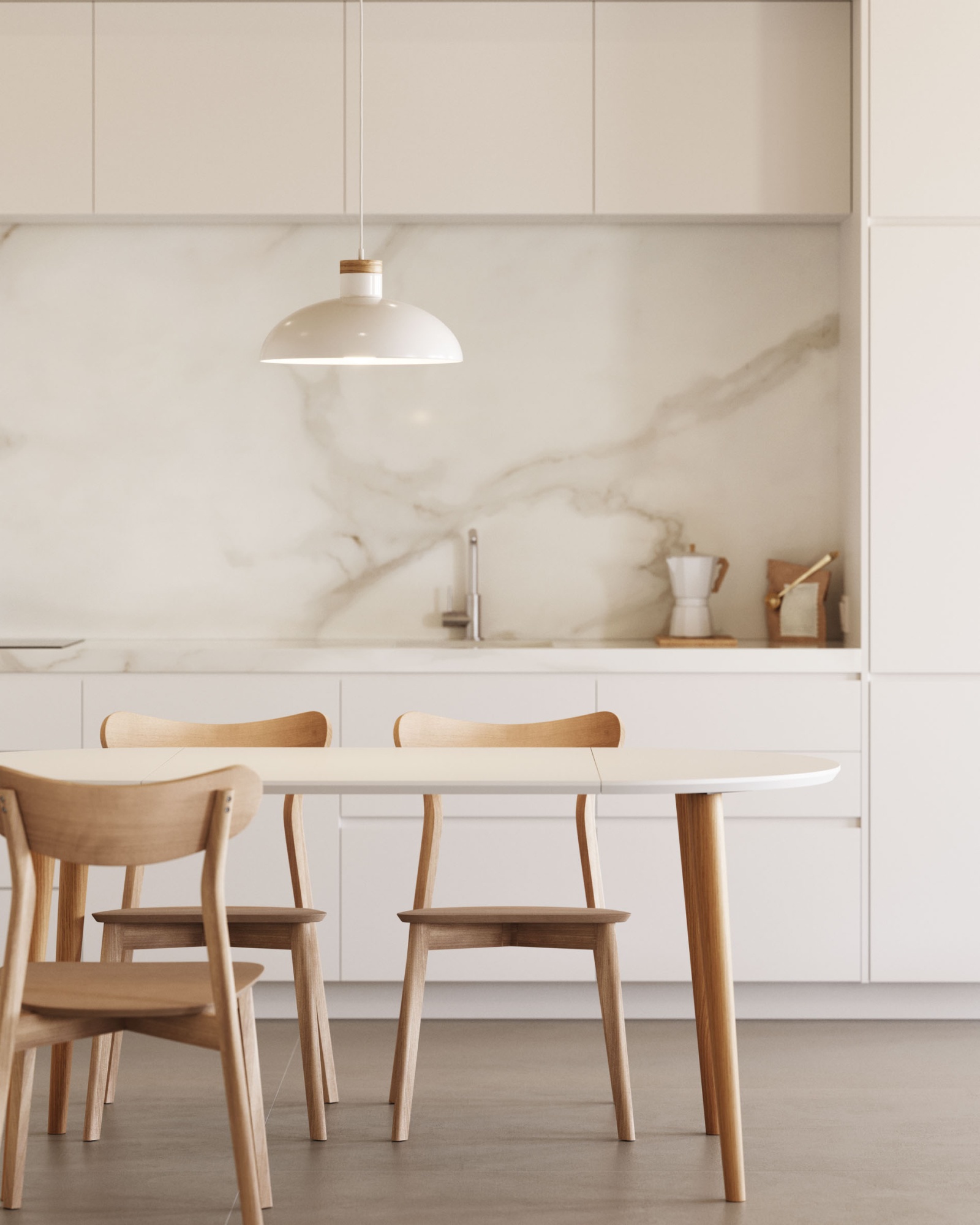 Oqui Раздвижной стол с белой столешницей и ножками из массива бука 90 (170) x 90 см La Forma (ex Julia Grup)