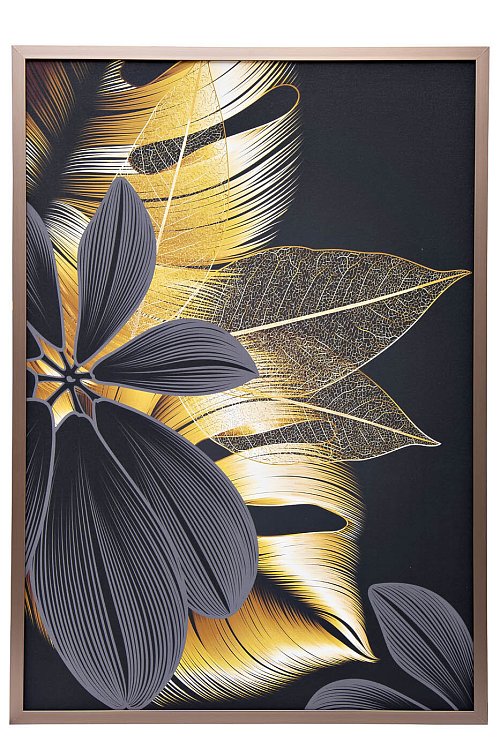 Холст Золотые листья-4 в багете латунь Garda Decor 89VOR-GOLDEN LEAVES-4