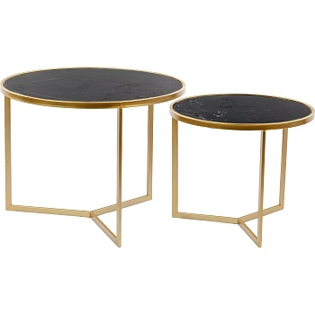 Столики кофейные с черным мрамором, набор Glasar 54-011/010