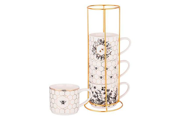 Набор из 4х кружек "Harmony" "Пчёлы" на подставке 360 мл Garda Decor 133-363