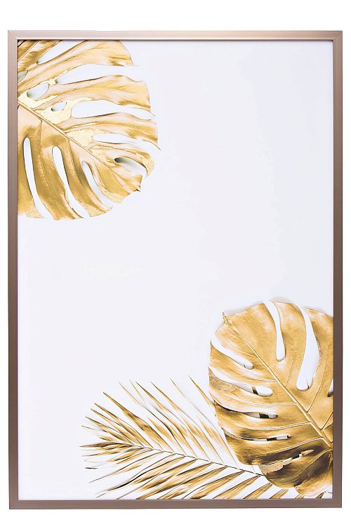 Холст Золотые листья монстеры-1 в багете латунь Garda Decor 89VOR-MONSTERA GOLDEN-1