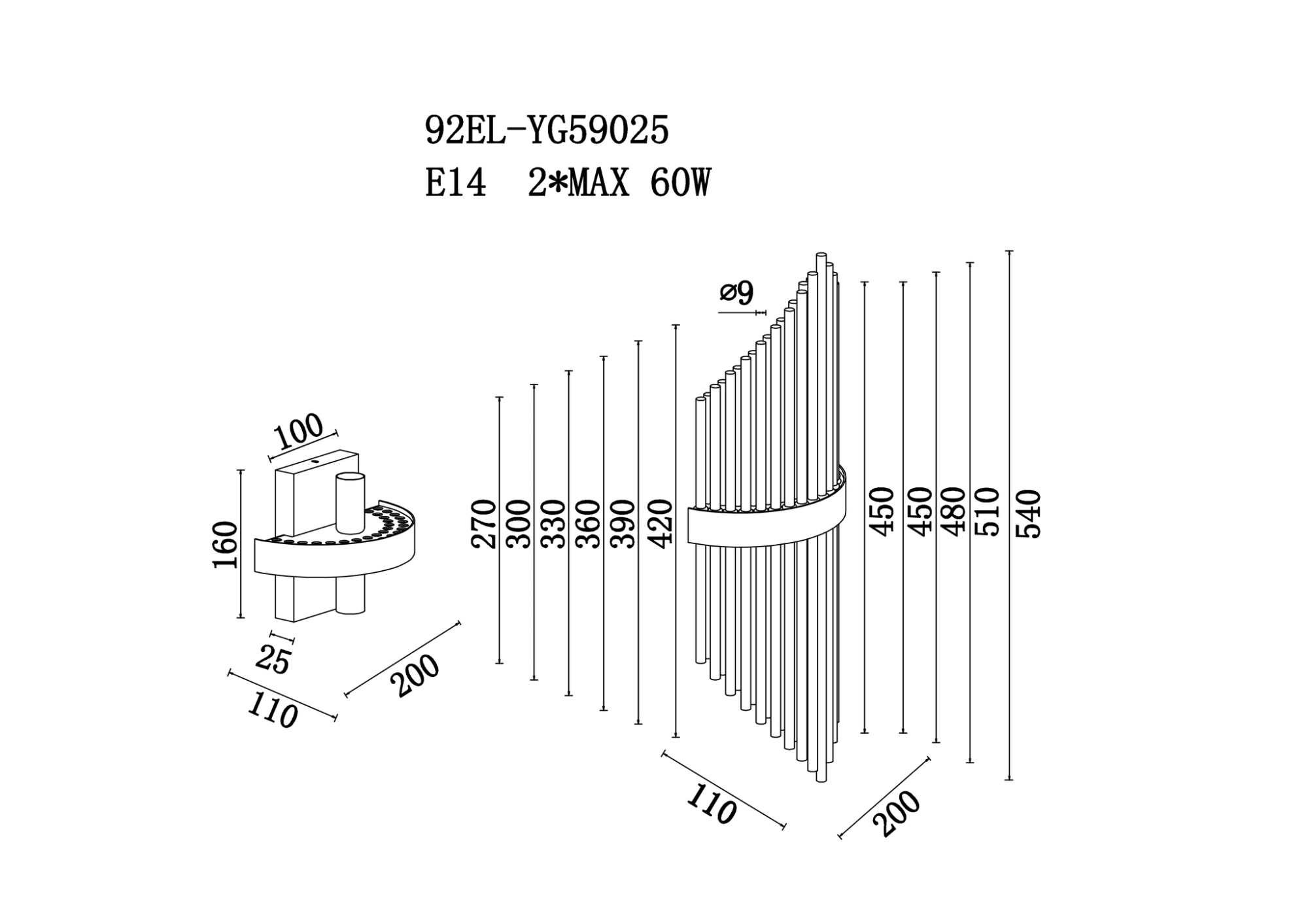 Бра стеклянное (латунь) Garda Decor 92EL-YG59025
