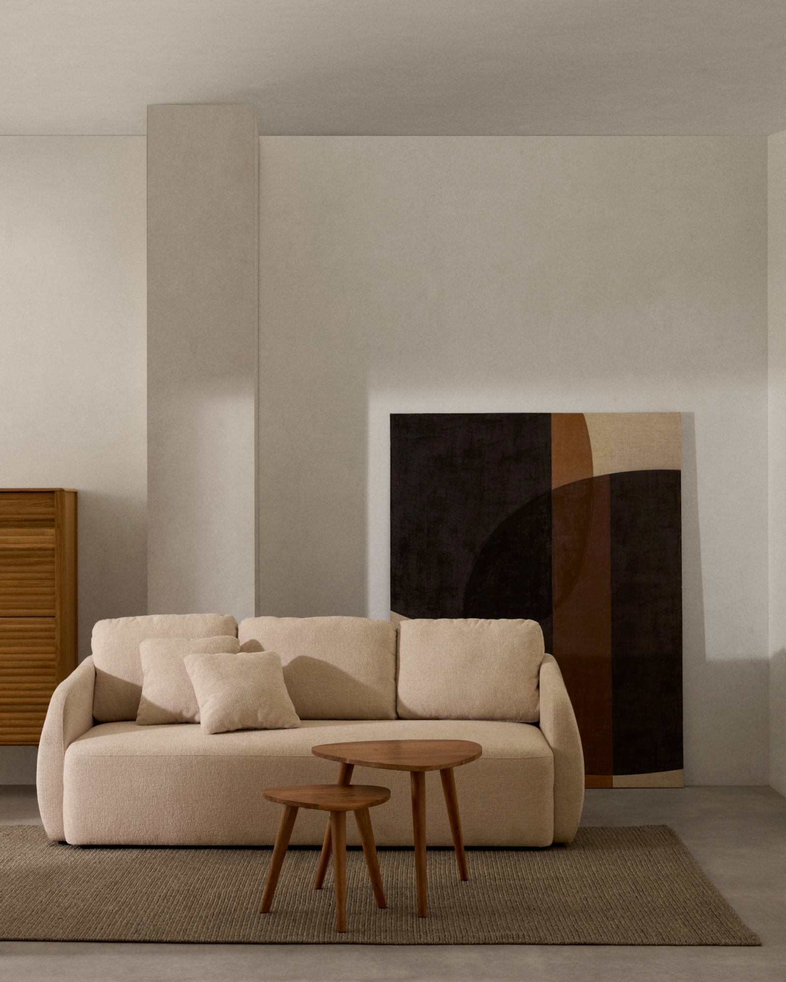 Laira 3-местный диван-кровать из шенилла цвет экрю 225 см La Forma (ex Julia Grup)