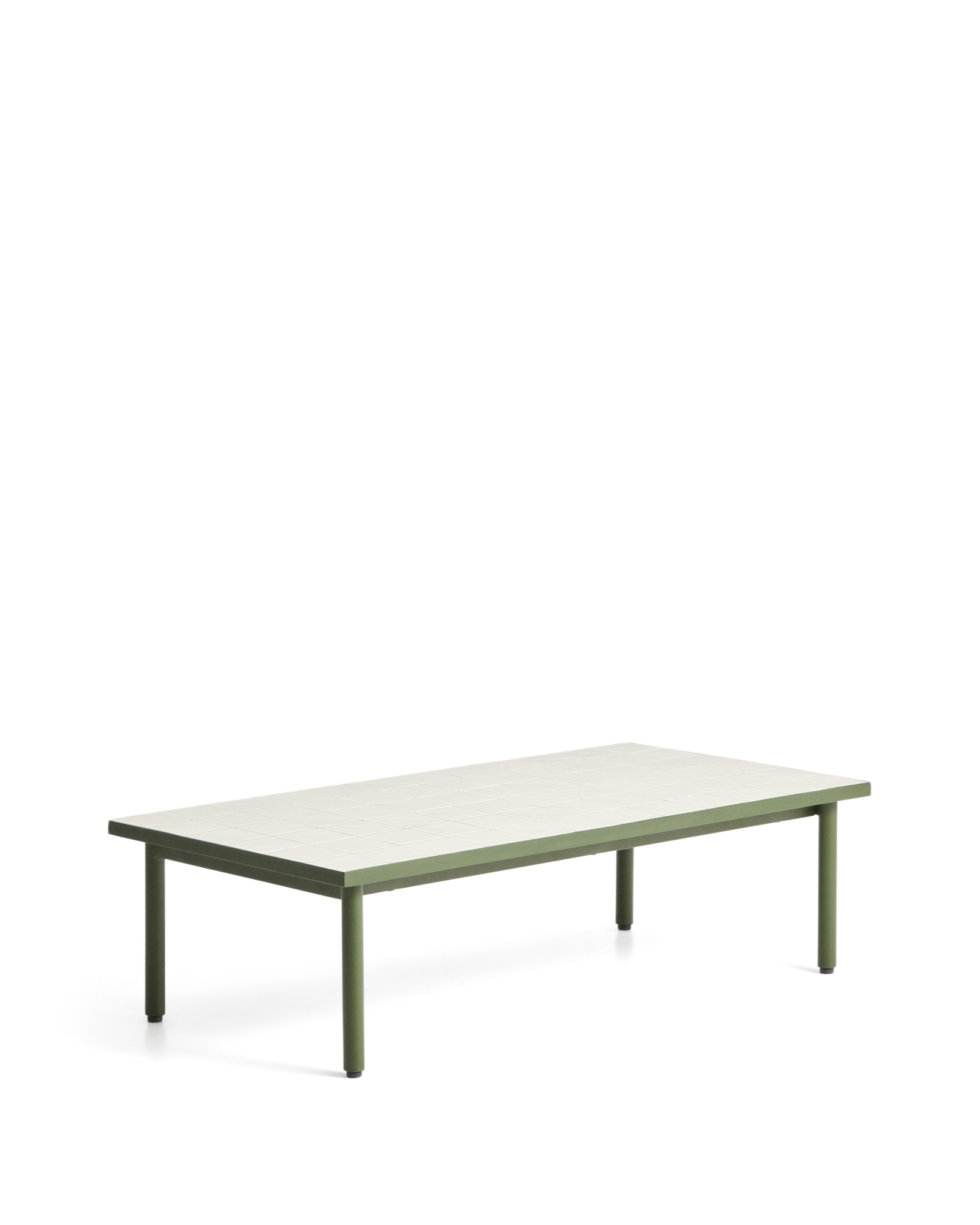 Уличный столик Maurina из зеленой стали с плиткой цвета экрю 122 x 61 см La Forma 482017