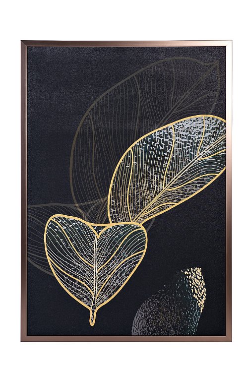 Холст Золотые листья-2 в багете латунь Garda Decor 89VOR-GOLDEN LEAVES-2