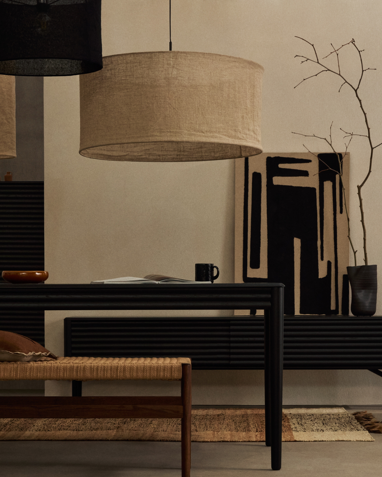 Абажур для потолочного светильника Mariela из льна бежевого цвета Ø 80 La Forma (ex Julia Grup)