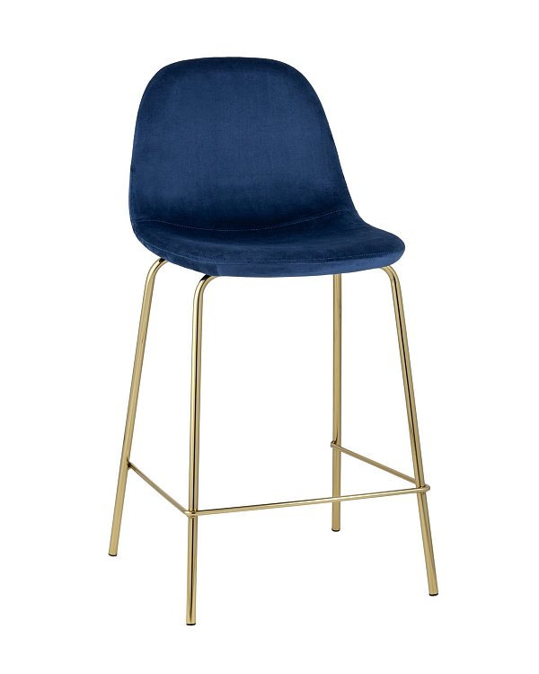 Стул полубарный Валенсия велюр синий золотые ножки Stool Group