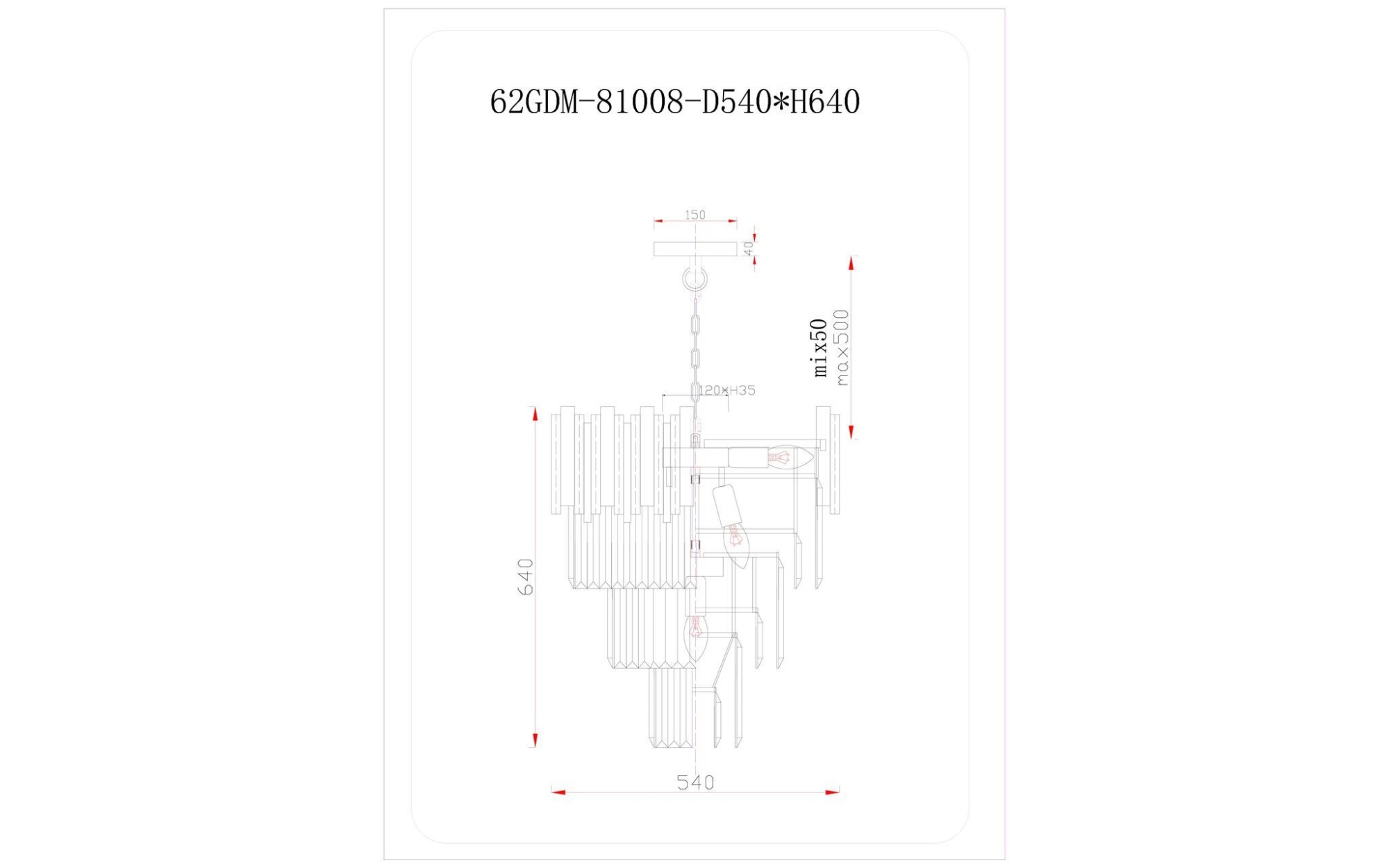 Люстра с кристаллами (золото) Garda Decor 62GDM-81008-540