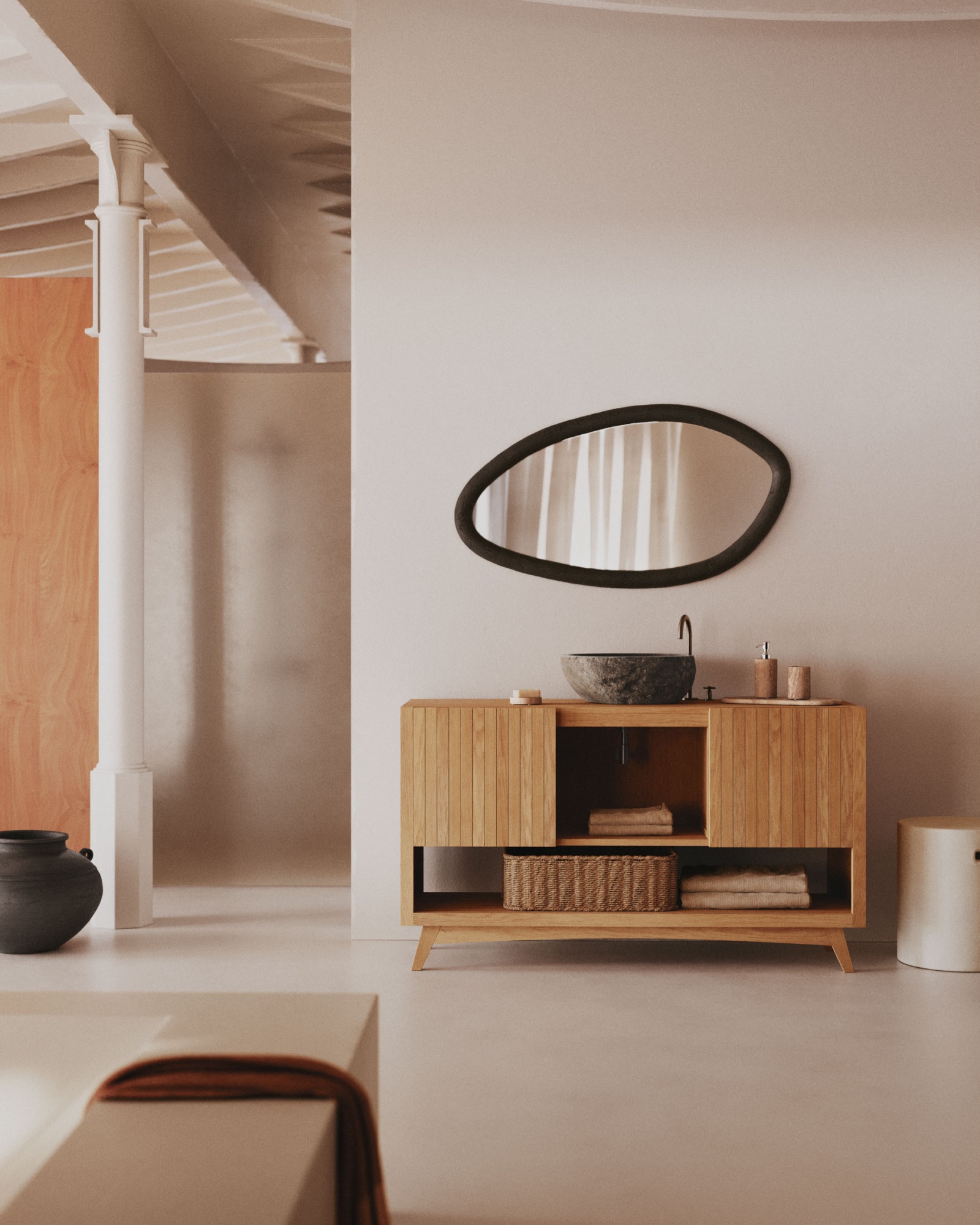 Magrit Зеркало в раме из массива мунгура с черной отделкой Ø 60 x 110 см La Forma (ex Julia Grup)