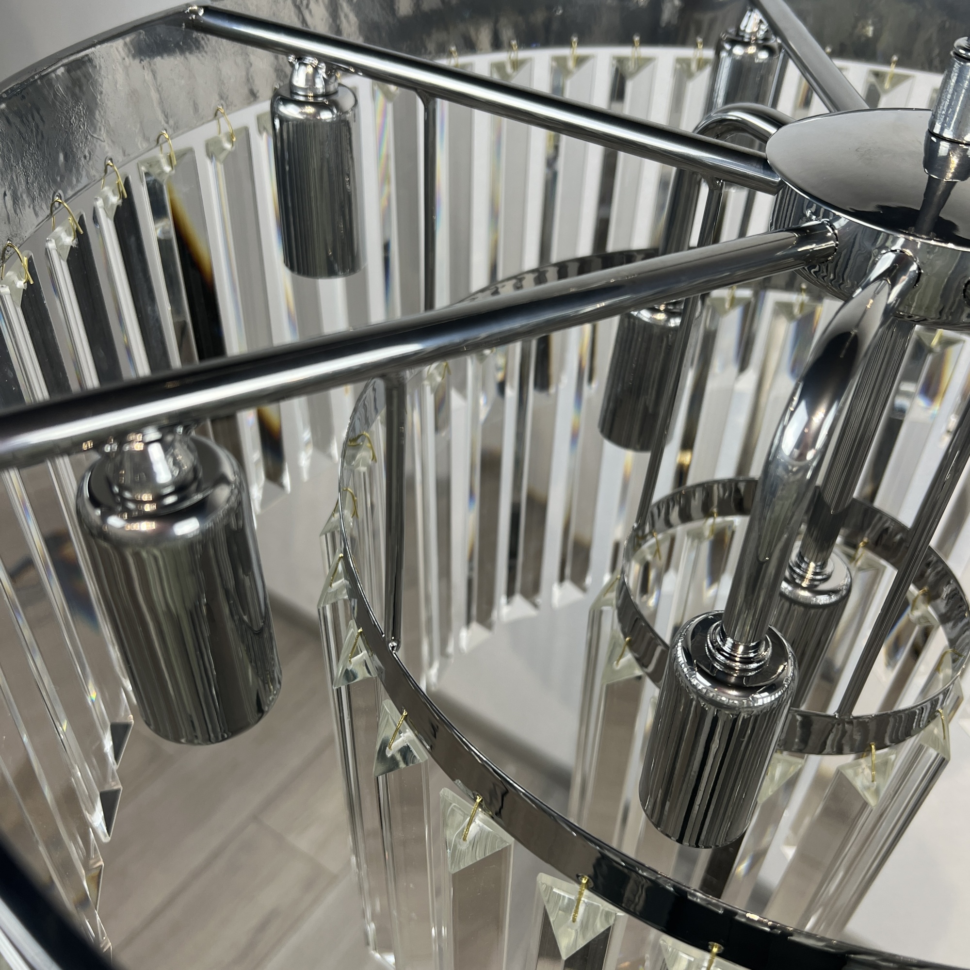 Люстра Rh 1920S Odeon Clear Glass Fringe 3-Tier Chandelier Chrome By Imperiumloft